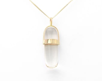 Clear Quartz Shiva Lingam Pendant set in 14K Gold A Most Unique Charm Symbol of Shiva