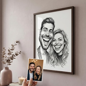 Karikatuur van een foto • Grappige straatkunsttekening en schets • Gepersonaliseerd cadeau voor families en stellen • Poster, canvas, digitaal