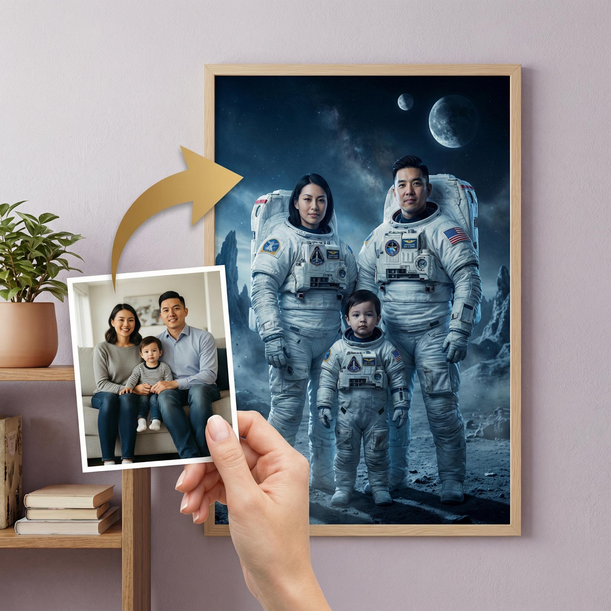 Poster Encadré : Astronaute Flottant Dans L'espace - Dimensions 41x51 Cm (image 30x40 Cm)