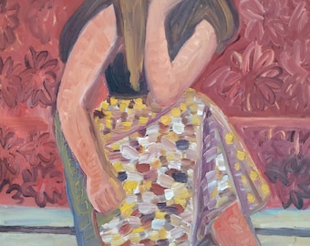 Vintage Mid Century Modernist Swedish Portrait Painting by Artist Waldemar Berg