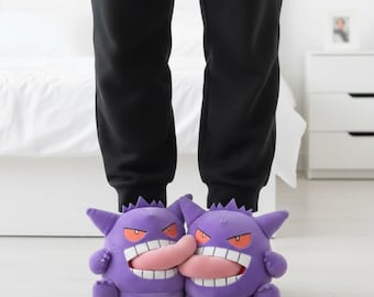 Gengar Plush Slippers • Tongue Out House Shoes • Warm Winter Slides • Cute Anime Ghost Gift for Boyfriend • Funny Soft Indoor Footwear