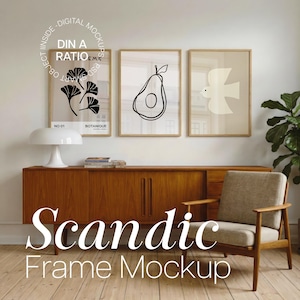 Drei Eichenrahmen Mockup: Gallerywand - Holzrahmen - Skandinavischer Stil (PSD und JPG) - DIN A