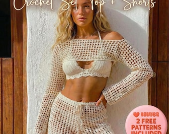 Patron au crochet de l'ensemble haut et short à épaules dénudées (PDF)