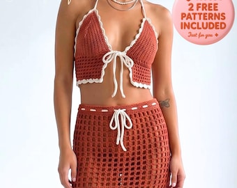 Patron d'ensemble au crochet PDF | Top dos nu + jupe en tulle | Ensemble d'été au crochet | Ensemble deux pièces | TP–XXXL