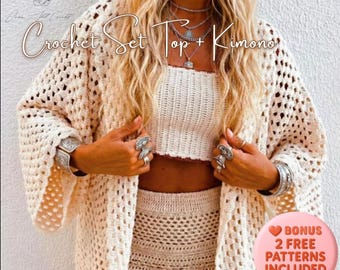 Patron d'ensemble haut au crochet et kimono, cache-maillot d'été (téléchargement PDF)