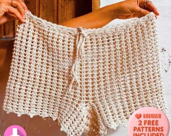 Modèle de short au crochet PDF - Modèle au crochet de short de plage en résille, short au crochet bohème, modèle de vêtements d'été au crochet, shorts, tailles 2XS-3XL