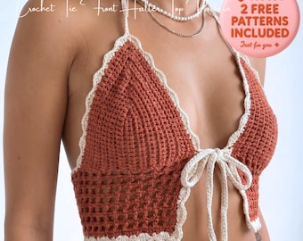 Modèle de haut d'été au crochet PDF, haut brassière dos nu, modèle de haut en maille au crochet, adapté aux débutants, tailles XXS-XXXL, téléchargement immédiat