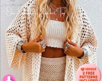 Wzór na szydełkowe kimono w formacie PDF – kardigan z siateczki w stylu boho, letnia narzutka szydełkowa, luźna kurtka dla początkujących, natychmiastowe pobranie