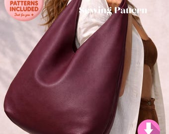 Minimalistyczna skórzana torba typu hobo w wykroju, luźna torba w formacie PDF (do pobrania w formacie A0/A4)