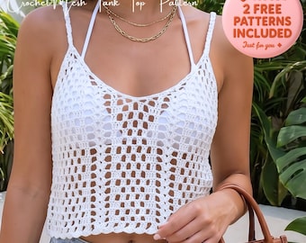 Patron de haut en maille au crochet PDF | Camisole d'été au crochet | Débardeur en maille filet | Adapté aux débutants | XXS-XXXL