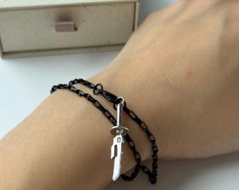 Jujutsu Kaisen Katana Necklace and Bracelet Set, JJK Toji Split Soul Sword Pendant, Black Chain Anime Jewelry, Manga Lover Gift