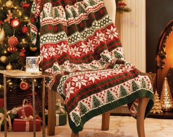 Fair Isle Crochet Blanket Pattern PDF- Christmas Festive Holiday Afghan, Cozy Winter Throw