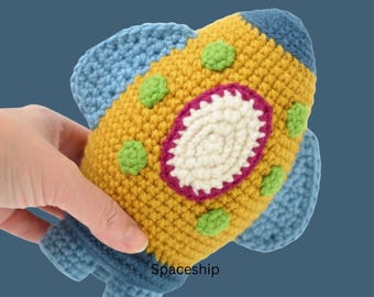 Spaceship Crochet Pattern PDF – Easy Space Rocket Amigurumi, Mini Nursery Toy