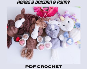 Sitting Horse & Unicorn Crochet Pattern | Crochet Amigurumi PDF Plush Toy Tutorial