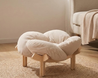 Cama de madera para gatos con cojín hipoalergénico – Salón redondo para mascotas de 55 cm