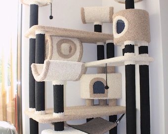 Tiragraffi extra large 215 cm – Torre angolare per gatti con cuccia