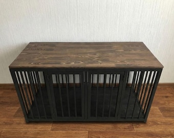 Jaula industrial para perros de metal y pino macizo de 140 cm