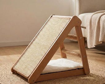 Rampa rascadora de madera para gatos: rascador plegable de 50 cm con cojín