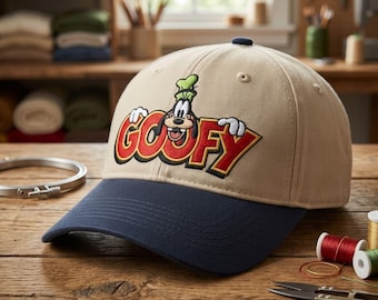 chapeau vintage brodé Dingo, casquette de baseball rétro bicolore, chapeau pour papa de parc à thème