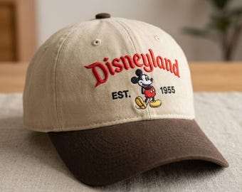 chapeau vintage Disneyland Est 1955, casquette brodée Mickey Mouse, chapeau pour papa voyage Disney rétro, casquette de baseball bicolore, cadeau Disney Californie