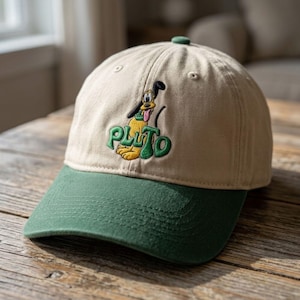 Vintage Pluto Hat, Embroidered Disney Dog Cap, Two Tone Dad Hat, Retro Disney Trip Accessories, Mickey and Friends Gift