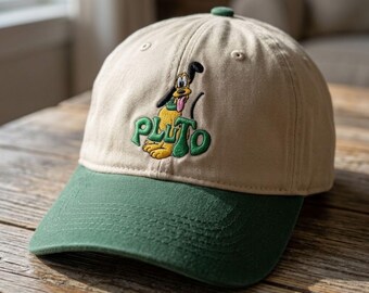 chapeau Pluton vintage, casquette brodée pour chien Disney, chapeau papa bicolore, accessoires de voyage Disney rétro, cadeau Mickey et ses amis
