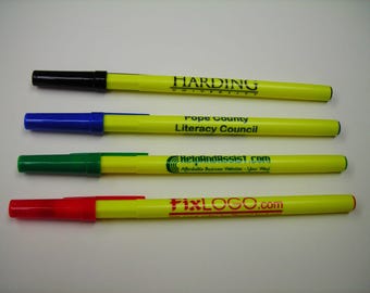 Personalized Yellow Stick Pens (Pkg of 100) with Your Choice of Trim & Imprint Color -- Free Shipping