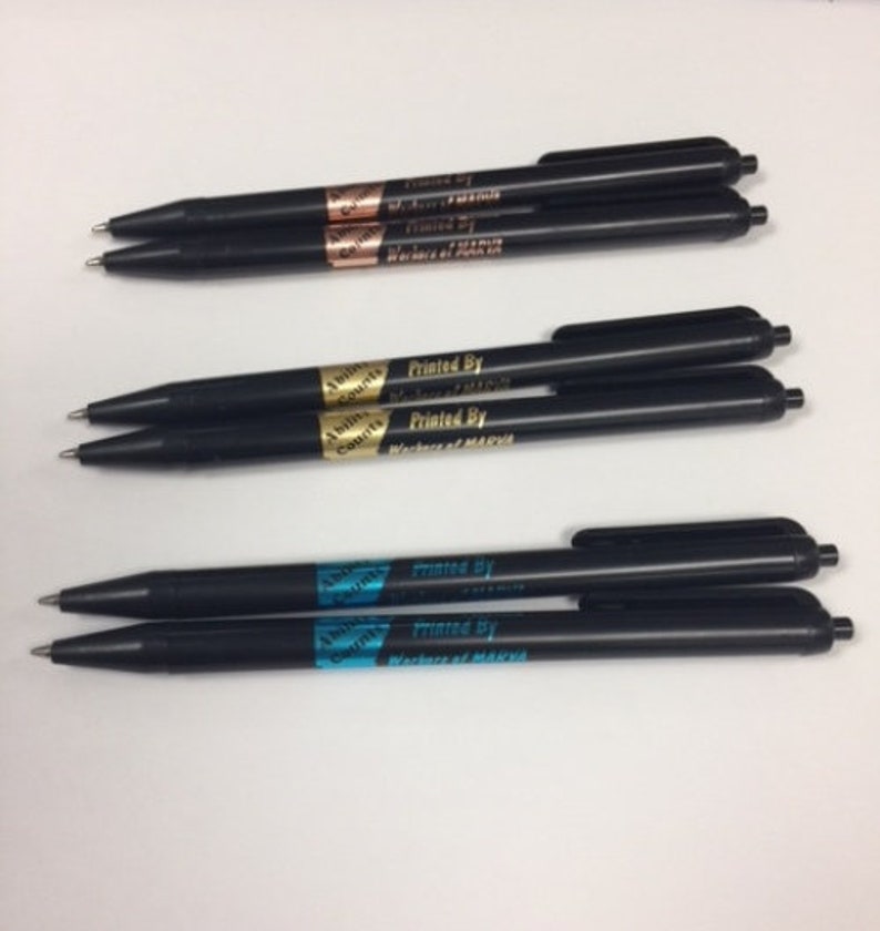 Custom Black Retractable Pens w. Your Choice Imprint Color Personalized with Your Info Free Shipping image 1