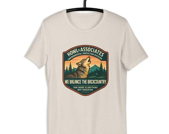 Wolf Graphic T-Shirt | Funny Wildlife Badge Tee | Howl & Associates