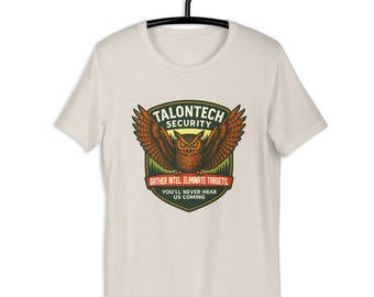 Owl Graphic T-Shirt | Funny Wildlife Badge Tee | TalonTech Security