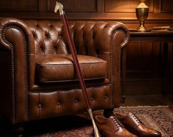Luxury 56cm Long Wood Shoe Horn with Brass Horse Head Handle