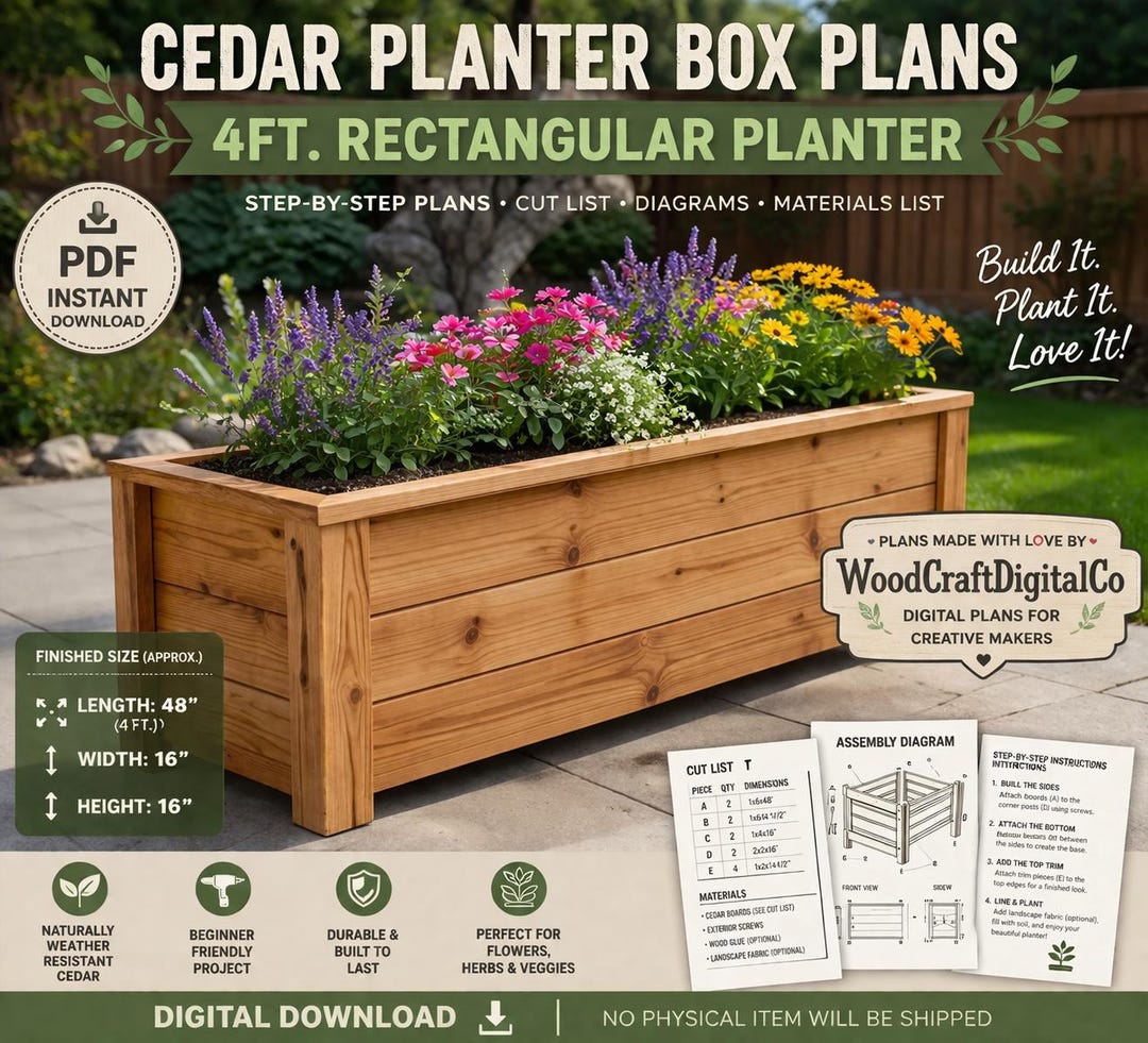 4ft Cedar Planter Box Plans | DIY Raised Garden Bed (digital Download ...