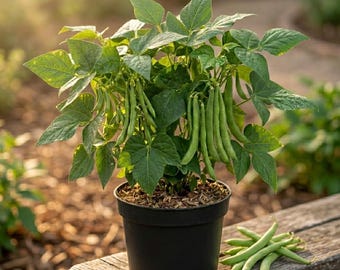 Set of 2 Bush Bean Live Plants 3-5 Inch Tall in 4 Inch Pot, Easy Grow Vegetable Garden Starters