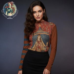 The Lady and the Unicorn Mesh Top, Renaissance Tapestry Shirt, Sheer Long Sleeve Art Top, Medieval Wearable Art, Statement Fashion
