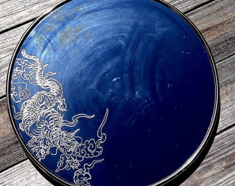 Hand Etched Tiger Dragon Mirror | Japanese Tattoo Style Wall Art