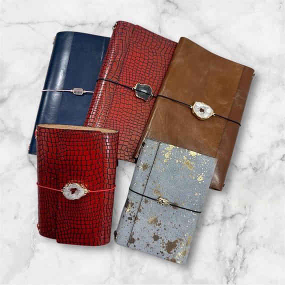 Custom A6 Leather Tri Fold Journal - Refillable Travel Notebook - Gift for Journal Lovers