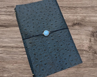 A5 Blue Textured Leather Tri Fold Journal (travelers journal)