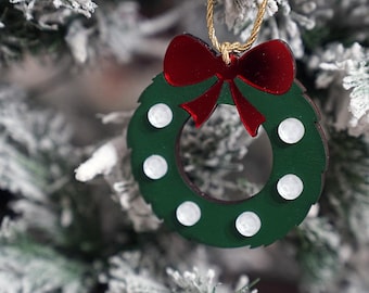 Golf Wreath Ornament: Laser Cut Wood & Acrylic, Sports Gift