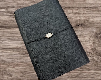 A5 Black Leather Tri Fold Journal (travelers journal)