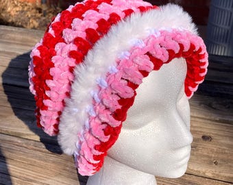 Crochet Red and Pink Beanie