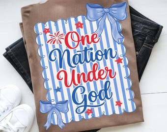 One Nation Under God Png | Patriotic Faith Png | Coquette American Png | Whimsy Girly PNG | Dainty Bow Png | Memorial Day Png | 4th of July.