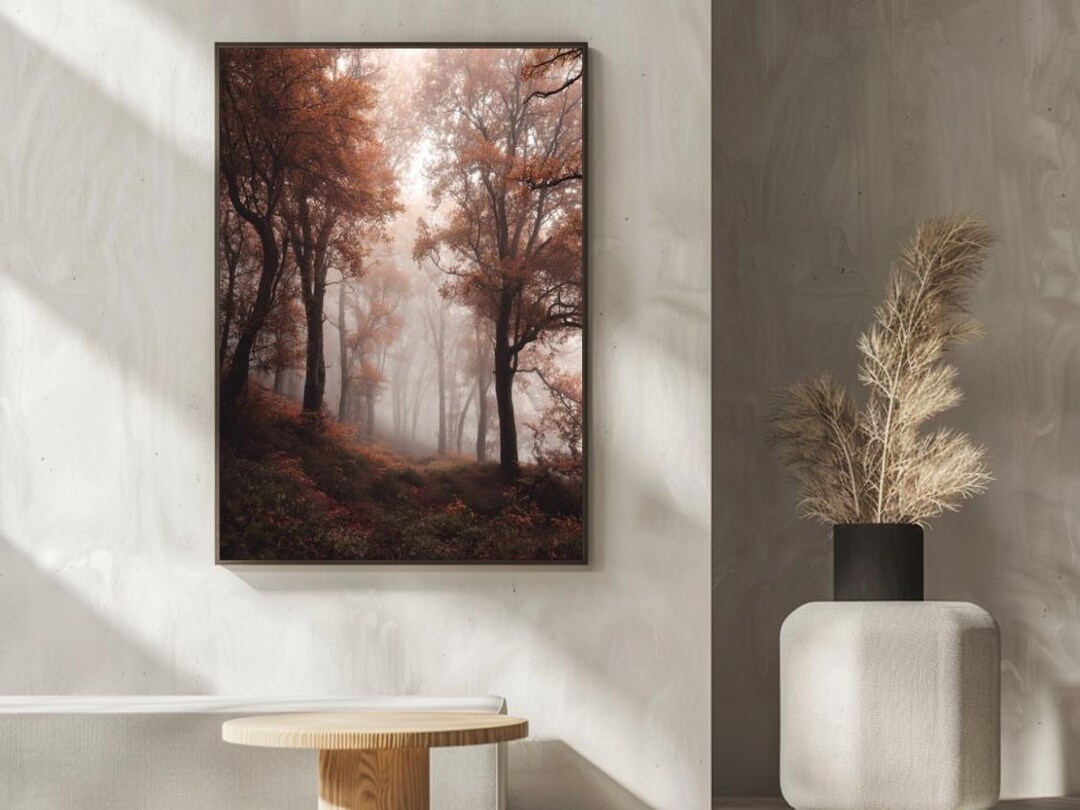 Autumn Forest Wall Art | Misty Woodland Landscape Print | Rustic Nature ...