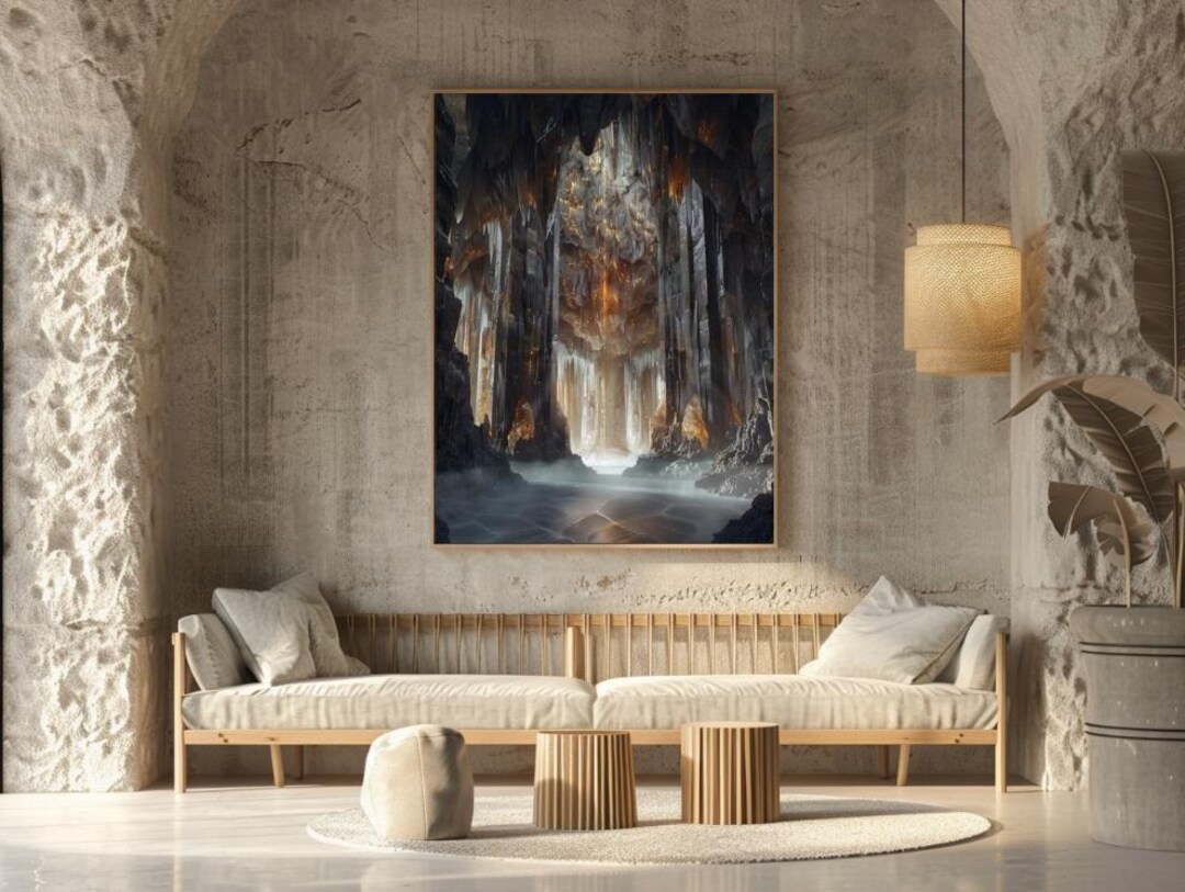 Crystal Cavern Wall Art Print | Abstract Geode Cave Poster | Dark ...