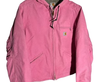 Chaqueta deportiva Carhartt rosa: chaqueta de trabajo de lona con capucha y forro de sherpa
