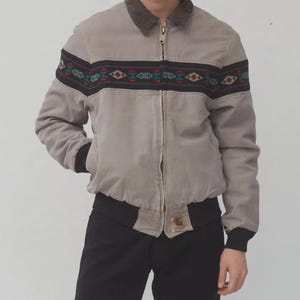 Chaqueta Carhartt Southwestern Aztec: chaqueta de lona gris con cremallera y rayas tribales imagen 1