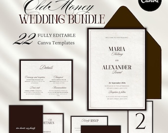 Elegante bruine huwelijksuitnodiging, minimalistische sjabloon (canva bewerkbaar, digitale download