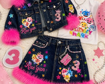 Custom Girl Birthday Outfit | Personalized Denim Outfit | Birthday Girl Outfit | Jean Set | Girl Party Outfit | Kids Birthday Clothes