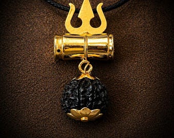 Collar con colgante de semillas de Rudraksha y tridente Trishul – Amuleto de protección, talismán espiritual, amuleto de la suerte wiccano, Shiva Yantra Tabiz, regalo de joyería