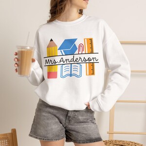 Personalized Teacher Name Crewneck Sweatshirt | School Supplies Design