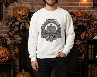 Haunted Mansion Illustration Crewneck Sweatshirt | Gothic Haunted House | Helloween Dark Academia Decor Woman Man Teen Fall Strendy Garment
